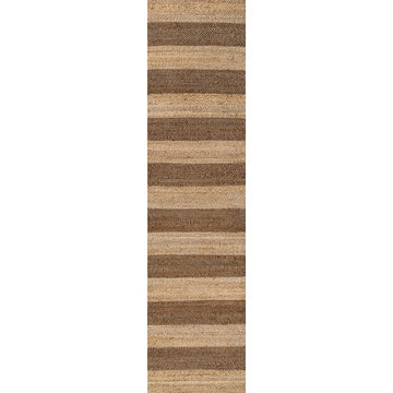 Jayden Rustic Farmhouse Woven Jute Stripe Area Rug